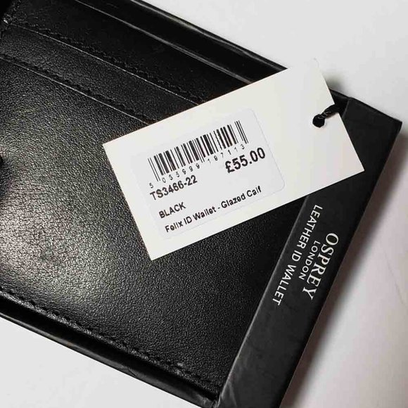 Osprey London Felix ID Wallet Bifold Black Glazed Calf Leather Men's - Picture 4 of 6